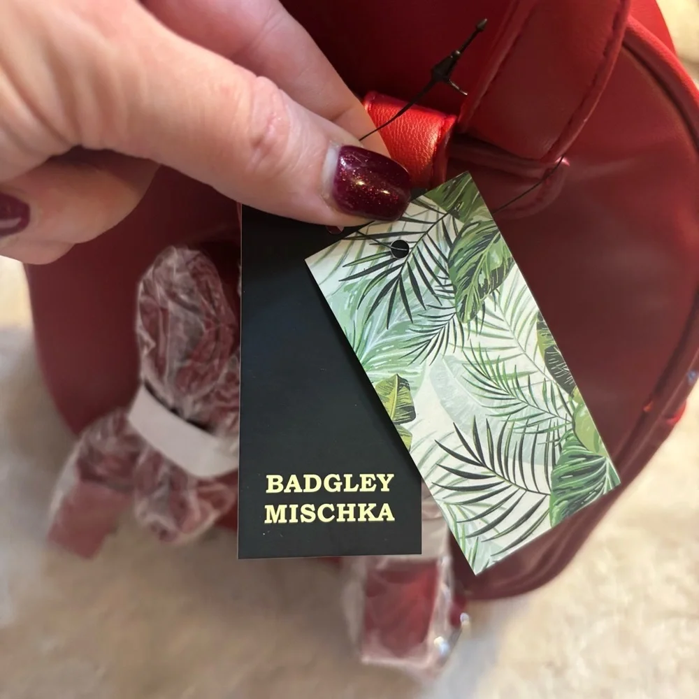NWT Badgley Mischka Mini Backpack Red Quilted Silver Studded Vegan Leather New